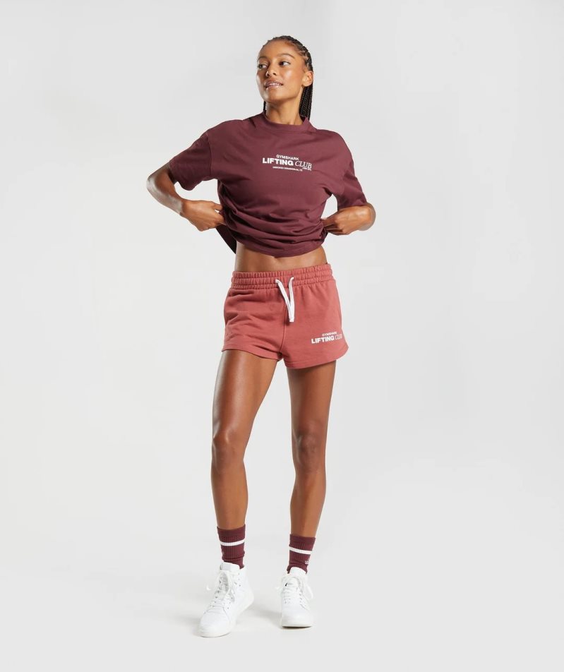 Koszulki Gymshark Social Club Oversized Damskie Bordowe | PL 302UMW